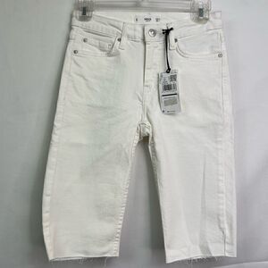 MNG denim white raw hem high rise Bermuda cycling shorts brand New size 1